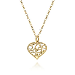 14K Yellow Gold Swirling Heart Pendant Necklace