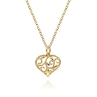 14K Yellow Gold Swirling Heart Pendant Necklace