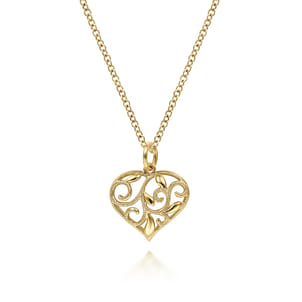 14K Yellow Gold Swirling Heart Pendant Necklace