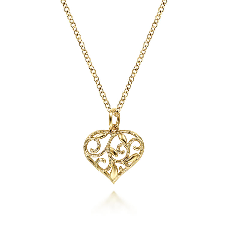 14K Yellow Gold Swirling Heart Pendant Necklace - Shot 1