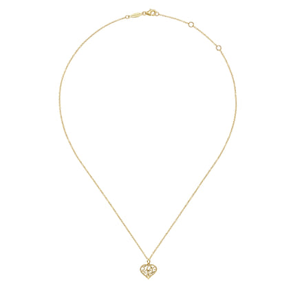 14K Yellow Gold Swirling Heart Pendant Necklace