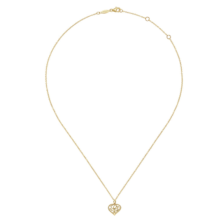 14K Yellow Gold Swirling Heart Pendant Necklace - Shot 2