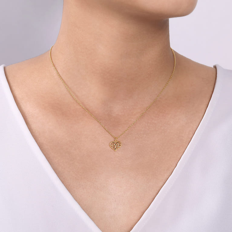 14K Yellow Gold Swirling Heart Pendant Necklace - Shot 3