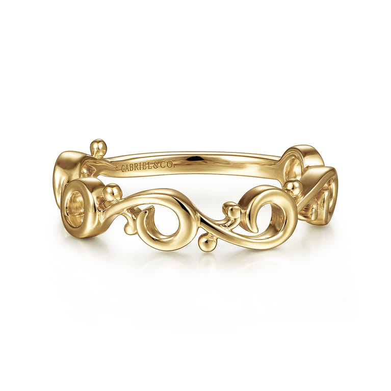 14K Yellow Gold Swirling Stackable Ring - Shot 1