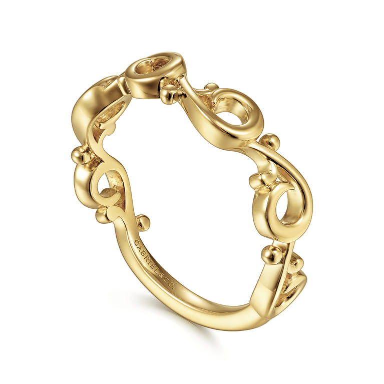 14K Yellow Gold Swirling Stackable Ring - Shot 3