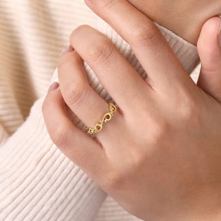 14K Yellow Gold Swirling Stackable Ring - Shot 5