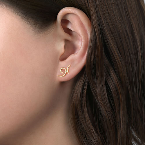 14K Yellow Gold Swirling X Shape Stud Earrings - Shot 2