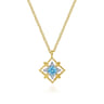 14K Yellow Gold Swiss Blue Topaz and Diamond Floral Pendant Necklace - 0.06 ct