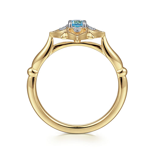 14K Yellow Gold Swiss Blue Topaz and Diamond Floral Ring - 0.06 ct - Shot 2