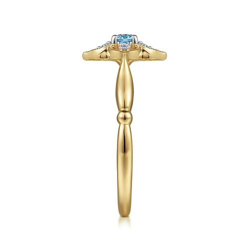 14K Yellow Gold Swiss Blue Topaz and Diamond Floral Ring - 0.06 ct - Shot 4