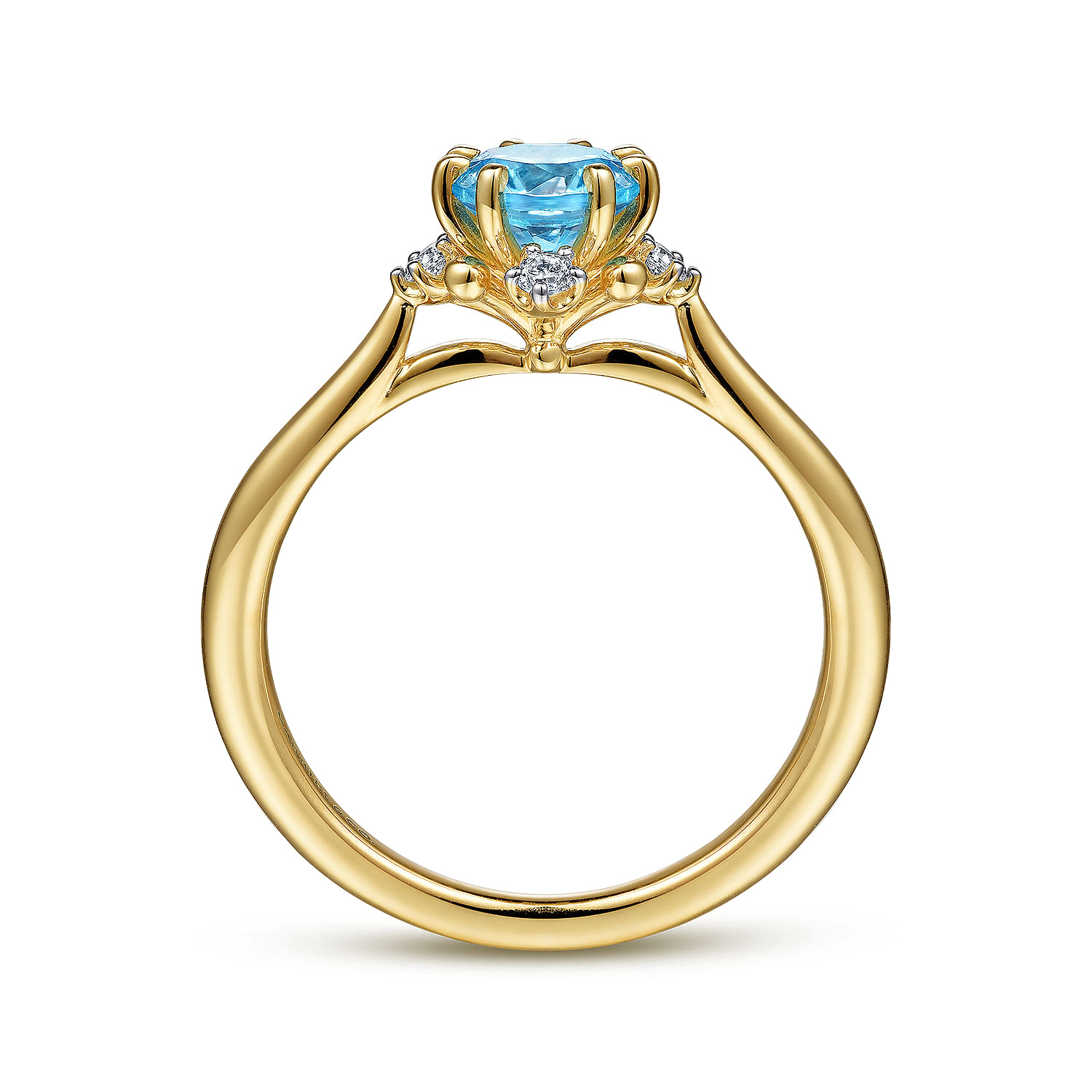 14K Yellow Gold Swiss Blue Topaz and Diamond Floral Ring - 0.09 ct - Shot 2
