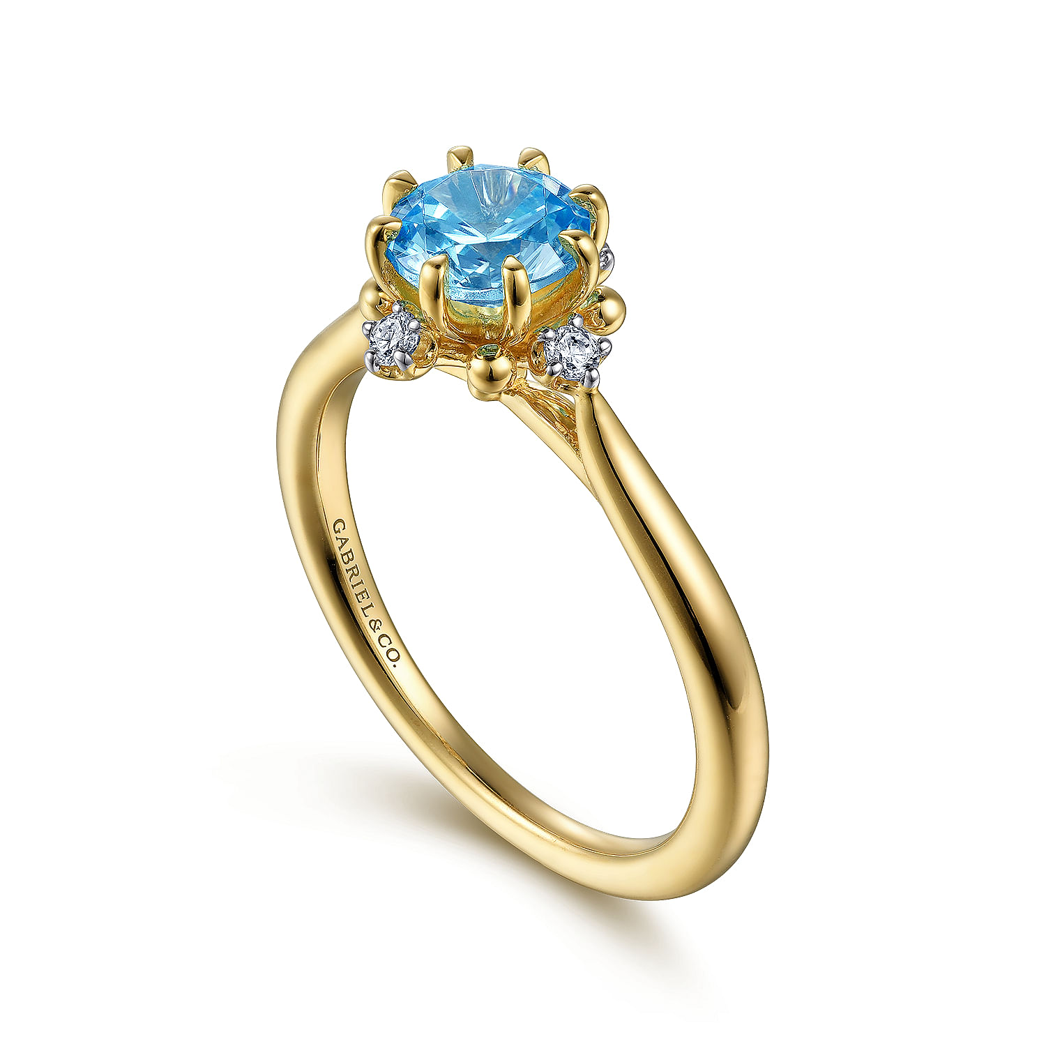 14K Yellow Gold Swiss Blue Topaz and Diamond Floral Ring - 0.09 ct - Shot 3
