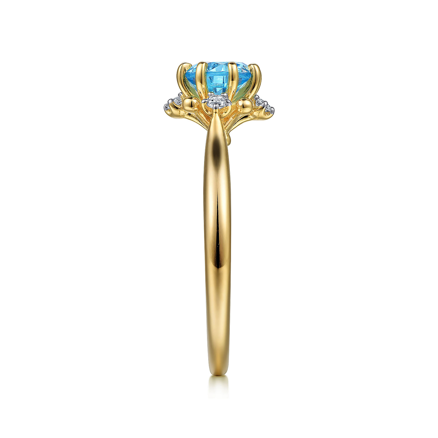 14K Yellow Gold Swiss Blue Topaz and Diamond Floral Ring - 0.09 ct - Shot 4
