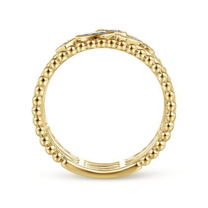 14K Yellow Gold Swiss Blue Topaz and Diamond Multi Row Ring