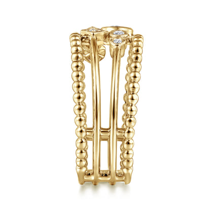 14K Yellow Gold Swiss Blue Topaz and Diamond Multi Row Ring