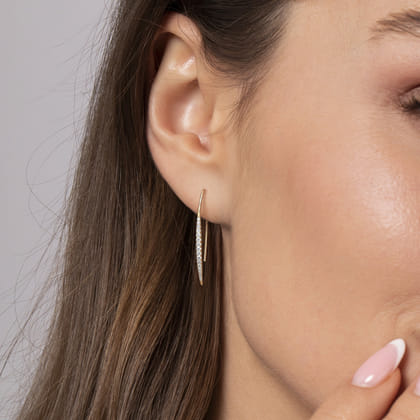 14K Yellow Gold Tapered Diamond Fish Wire Drop Earrings