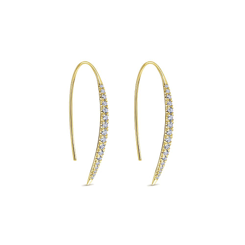 14K Yellow Gold Tapered Diamond Fish Wire Drop Earrings - 0.45 ct - Shot 2