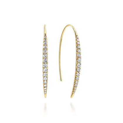 14K Yellow Gold Tapered Diamond Fish Wire Drop Earrings