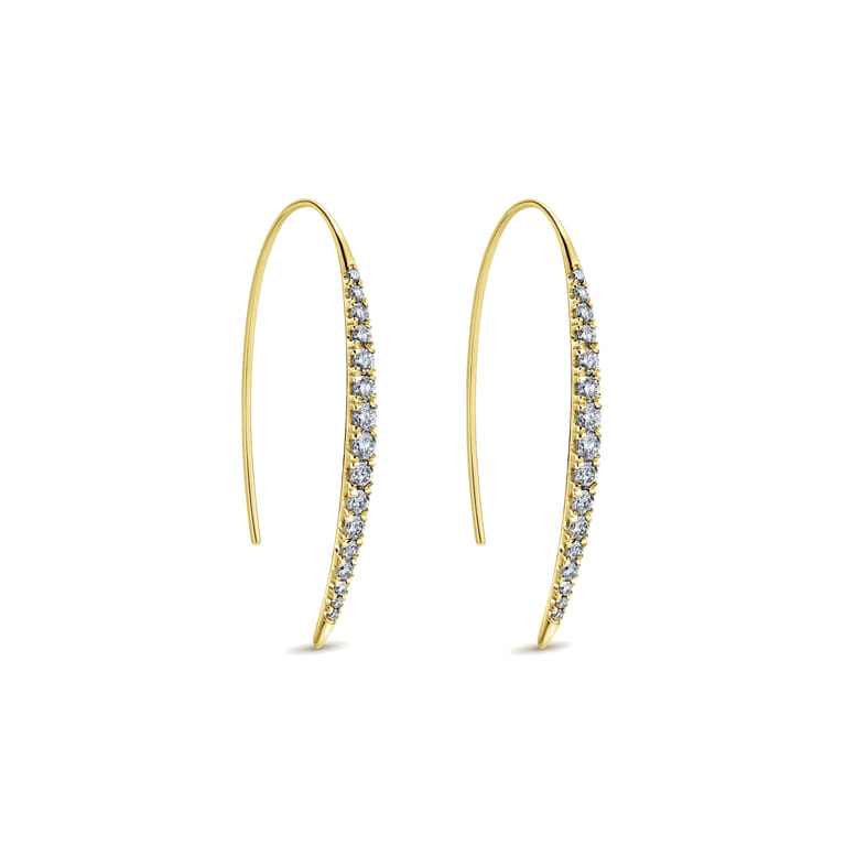 14K Yellow Gold Tapered Diamond Fish Wire Drop Earrings - 0.6 ct - Shot 2