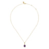 14K Yellow Gold Teardrop Amethyst with Diamond Halo Necklace - 0.18 ct