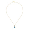14K Yellow Gold Teardrop Blue Topaz with Diamond Halo Necklace - 0.18 ct