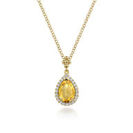14K Yellow Gold Teardrop Citrine with Diamond Halo Necklace