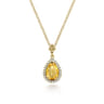 14K Yellow Gold Teardrop Citrine with Diamond Halo Necklace - 0.18 ct