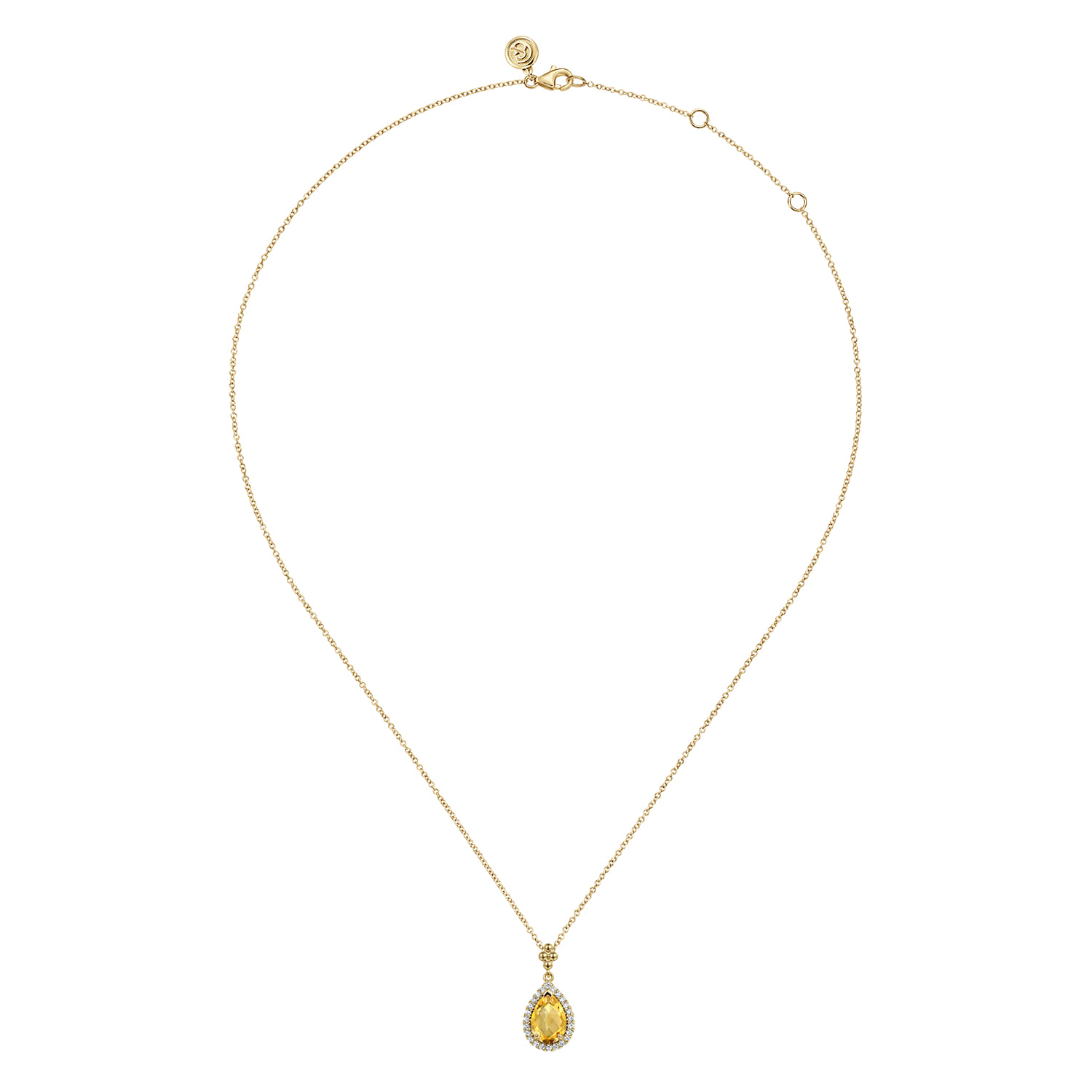 14K Yellow Gold Teardrop Citrine with Diamond Halo Necklace - 0.18 ct - Shot 2