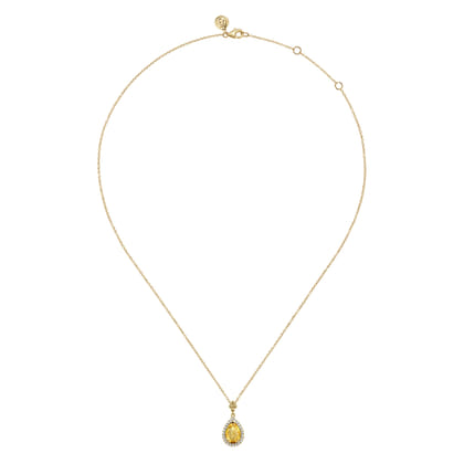 14K Yellow Gold Teardrop Citrine with Diamond Halo Necklace