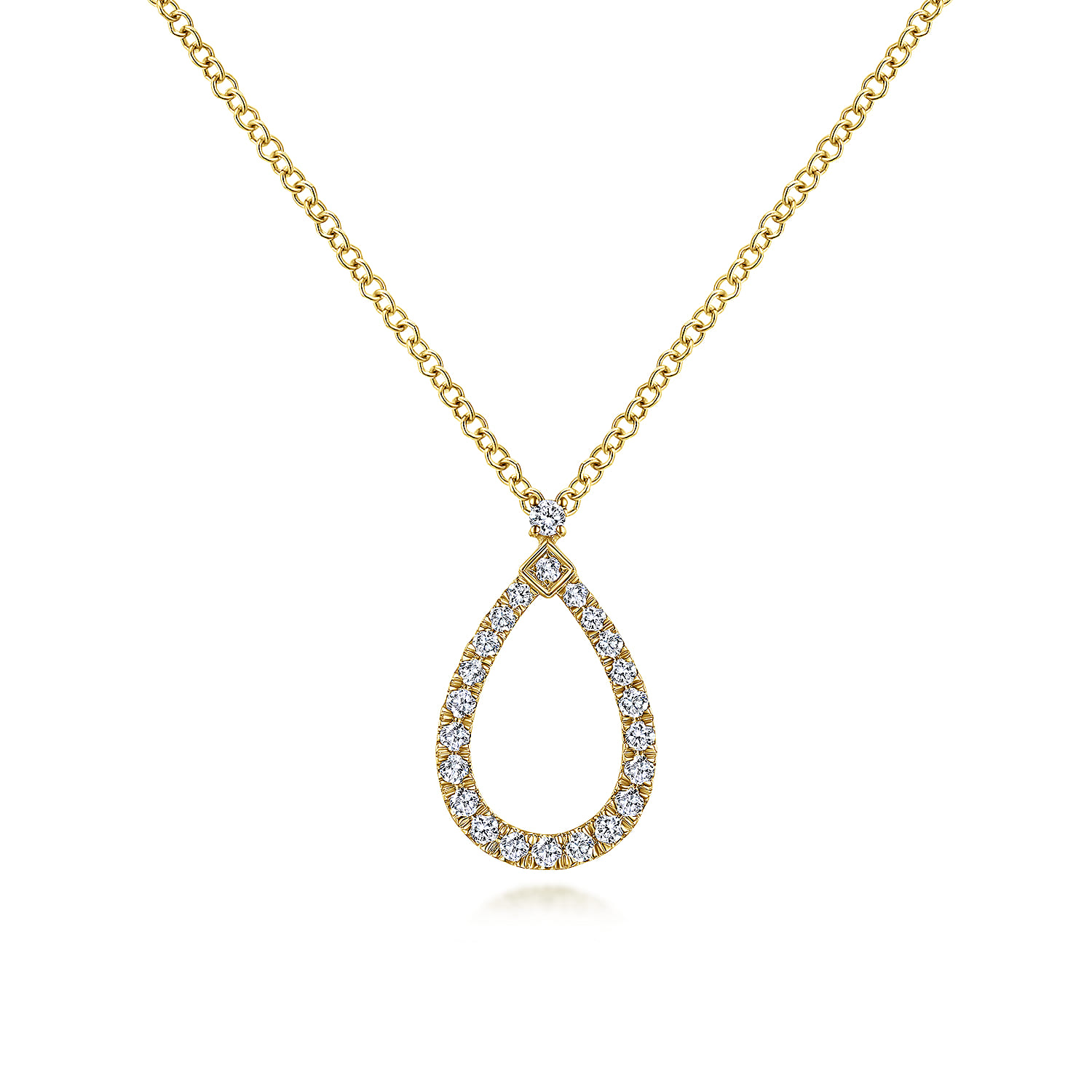 14K Yellow Gold Teardrop Diamond Pendant Necklace - 0.16 ct - Shot 1