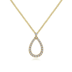 14K Yellow Gold Teardrop Diamond Pendant Necklace