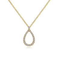 14K Yellow Gold Teardrop Diamond Pendant Necklace