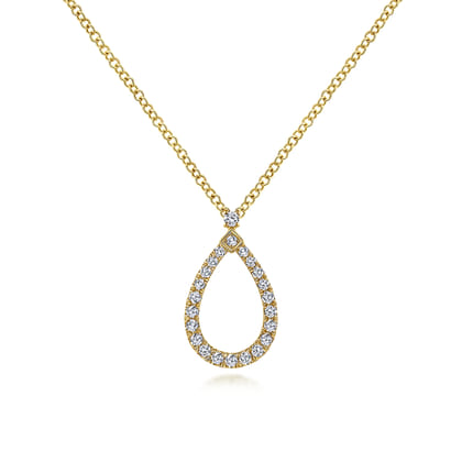 14K Yellow Gold Teardrop Diamond Pendant Necklace