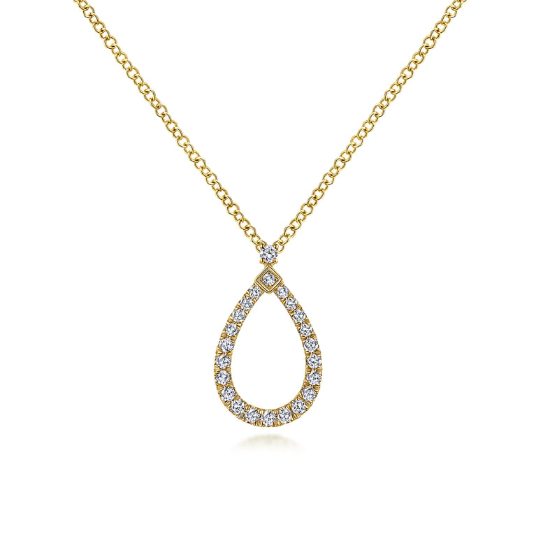 14K Yellow Gold Teardrop Diamond Pendant Necklace - 0.16 ct - Shot 1