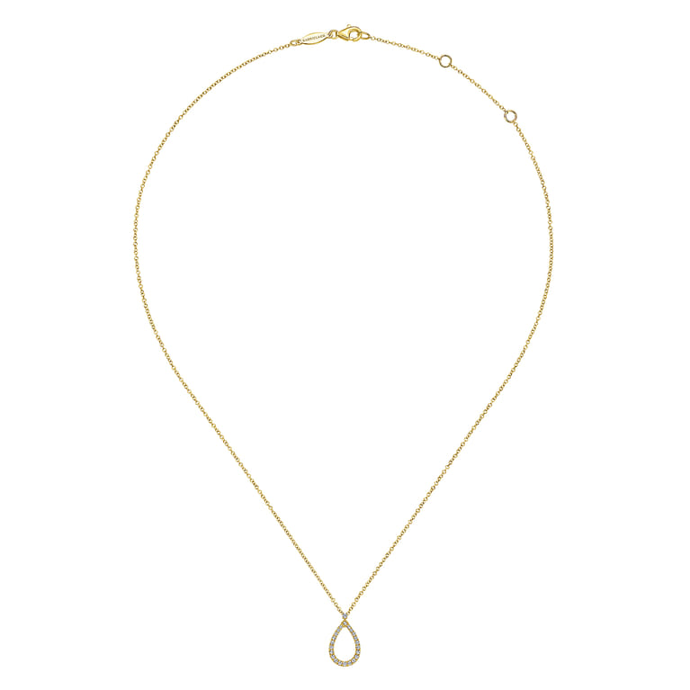 14K Yellow Gold Teardrop Diamond Pendant Necklace - 0.16 ct - Shot 2