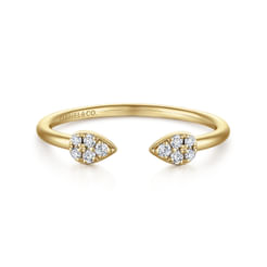 14K Yellow Gold Teardrop Pavé Diamond Split Ring