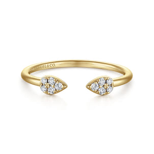 14K Yellow Gold Teardrop Pave Diamond Split Ring