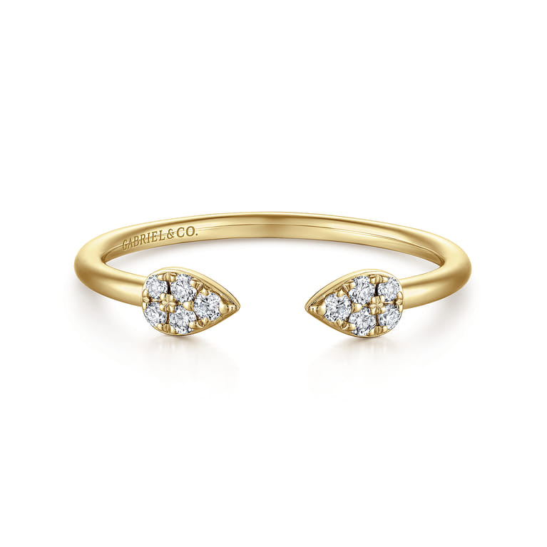 14K Yellow Gold Teardrop Pave Diamond Split Ring - 0.1 ct - Shot 1