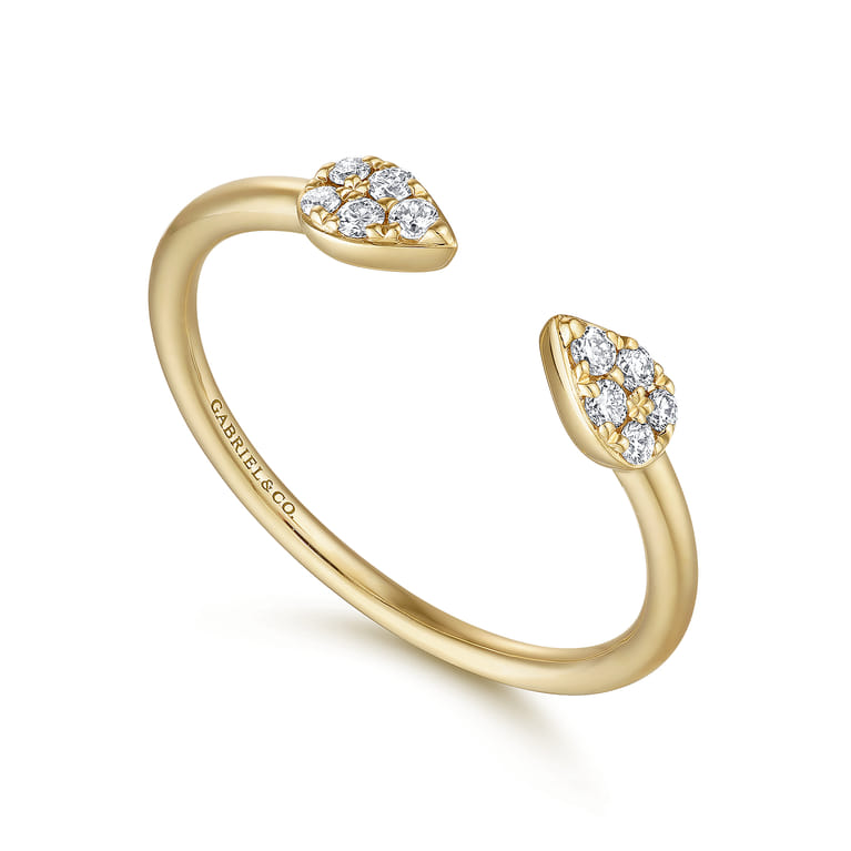14K Yellow Gold Teardrop Pave Diamond Split Ring - 0.1 ct - Shot 3
