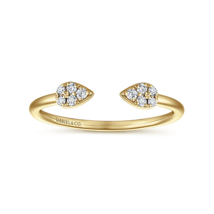 14K Yellow Gold Teardrop Pave Diamond Split Ring