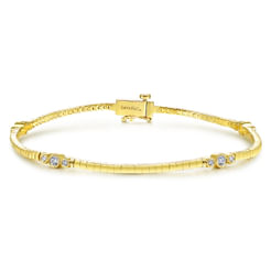 14K Yellow Gold Tennis Bracelet with Bezel Set Diamond Stations