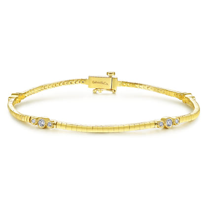 14K Yellow Gold Tennis Bracelet with Bezel Set Diamond Stations