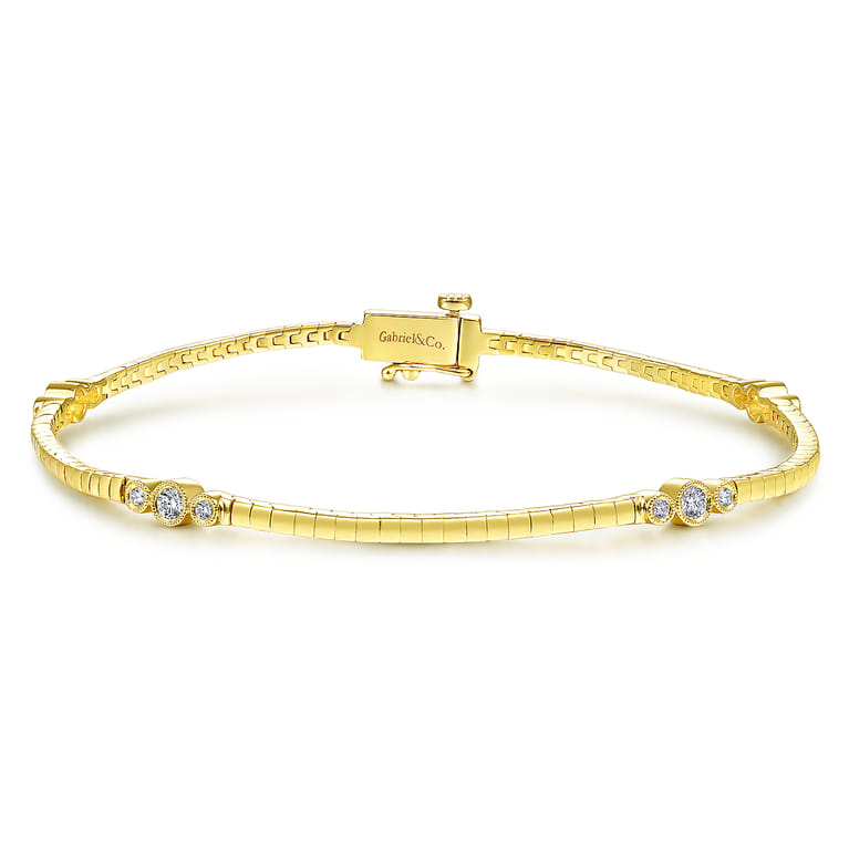 14K Yellow Gold Tennis Bracelet with Bezel Set Diamond Stations - 0.4 ct - Shot 1
