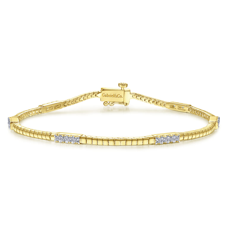 14K Yellow Gold Tennis Bracelet with Diamond Stations - 0.4 ct - Shot 1