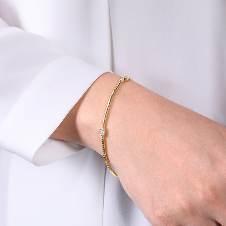 14K Yellow Gold Tennis Bracelet with Marquise Cluster Diamond Stations - 0.3 ct - Shot 3