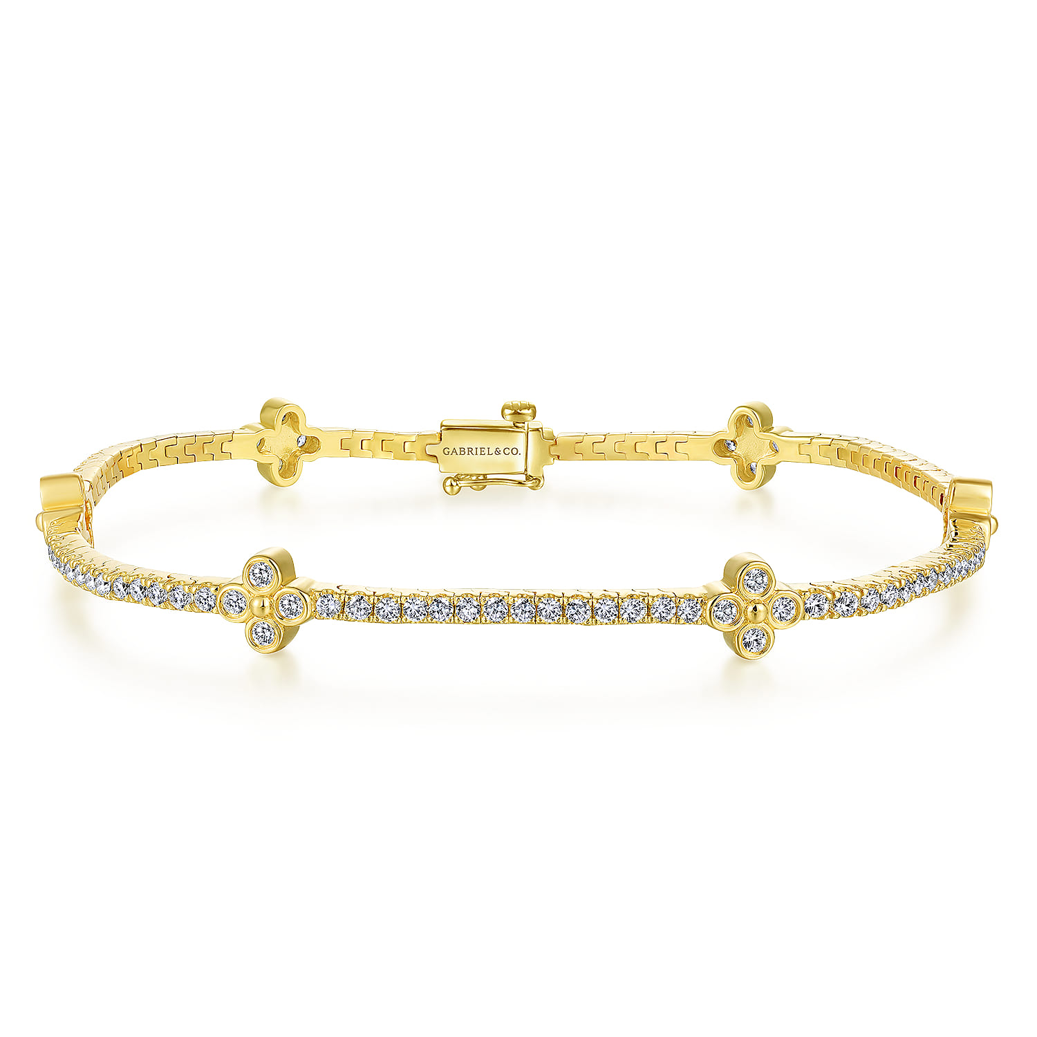 14K Yellow Gold Tennis Bracelet with Quatrefoil Diamond Stations - 1.5 ct - Shot 1