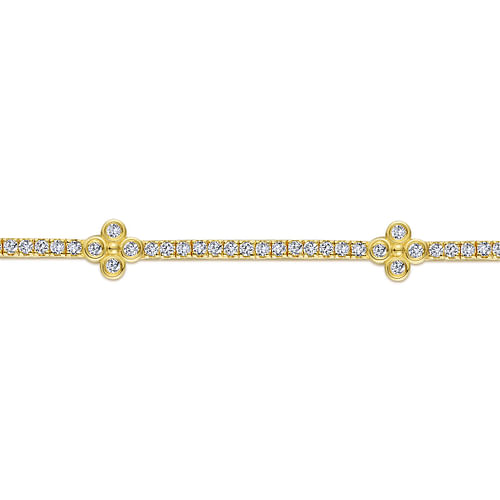 14K Yellow Gold Tennis Bracelet with Quatrefoil Diamond Stations - 1.5 ct - Shot 2