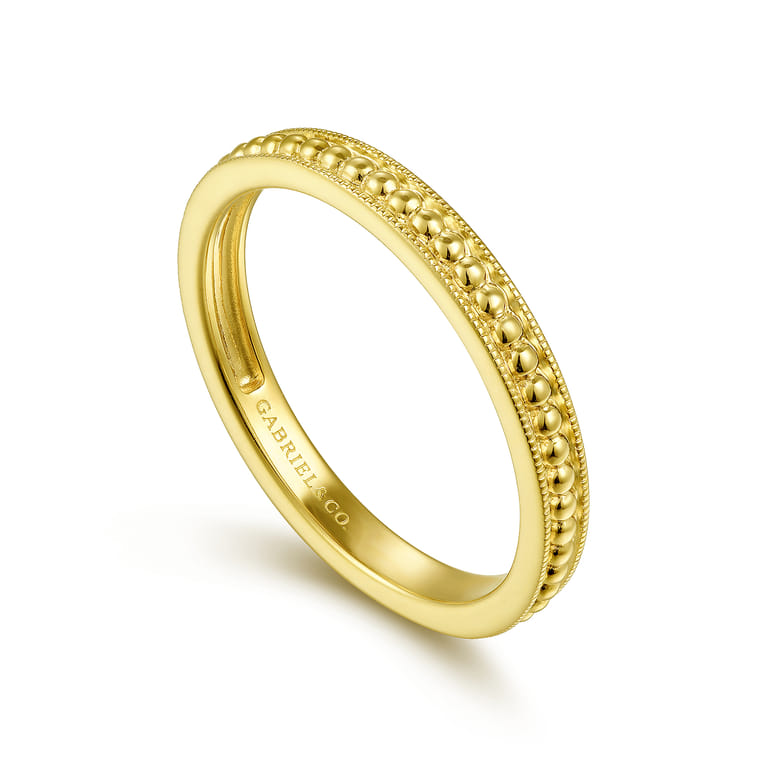14K Yellow Gold Textured Bujukan Stackable Ring - Shot 3