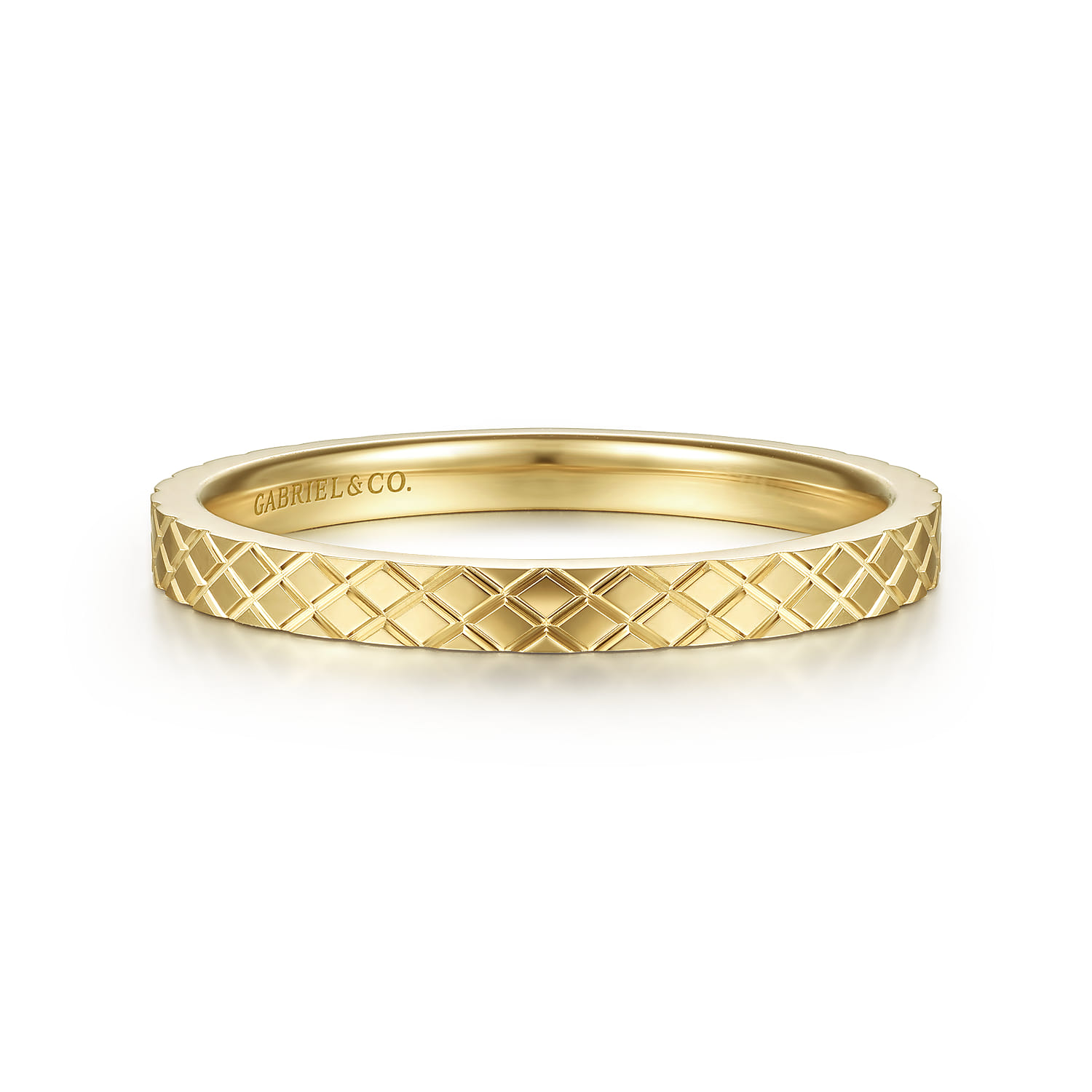 14K Yellow Gold Textured Checkered Stackable Ring - Shot 1