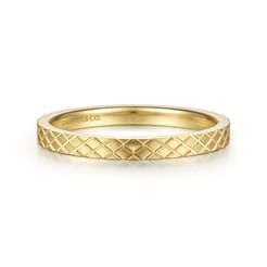 14K Yellow Gold Textured Checkered Stackable Ring